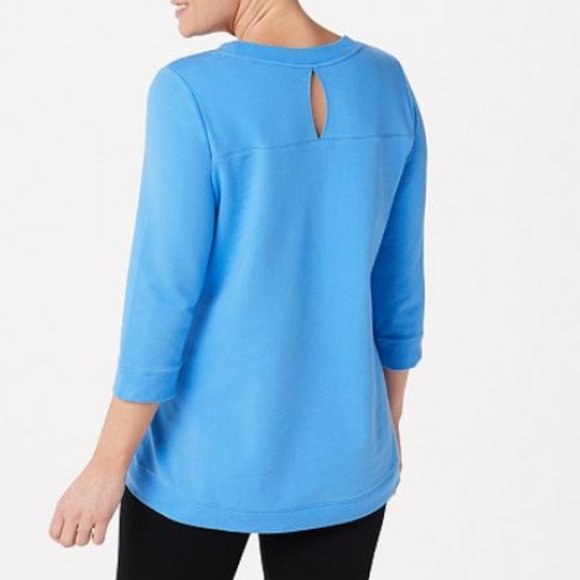 Denim & Co French Terry 3/4-Sleeve Top w Rib Trim - Picture 2 of 2